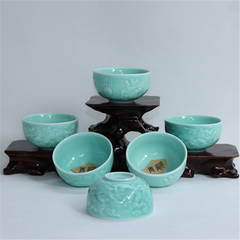 景德镇陶瓷茶具茶杯茶壶功夫茶具单杯结晶釉青龙杯
