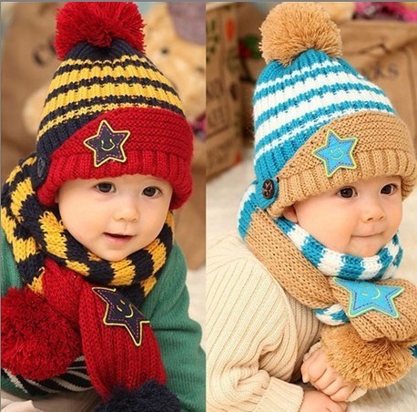 秋冬新款韩版帽子围巾两件套装儿童帽 宝宝婴儿毛线护耳帽子包邮