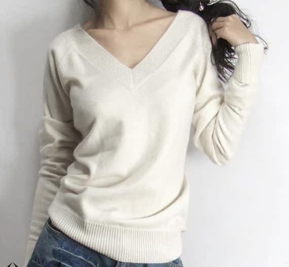 2016秋装新品韩版前后双V领女士修身羊毛衫毛衣打底羊绒针织衫