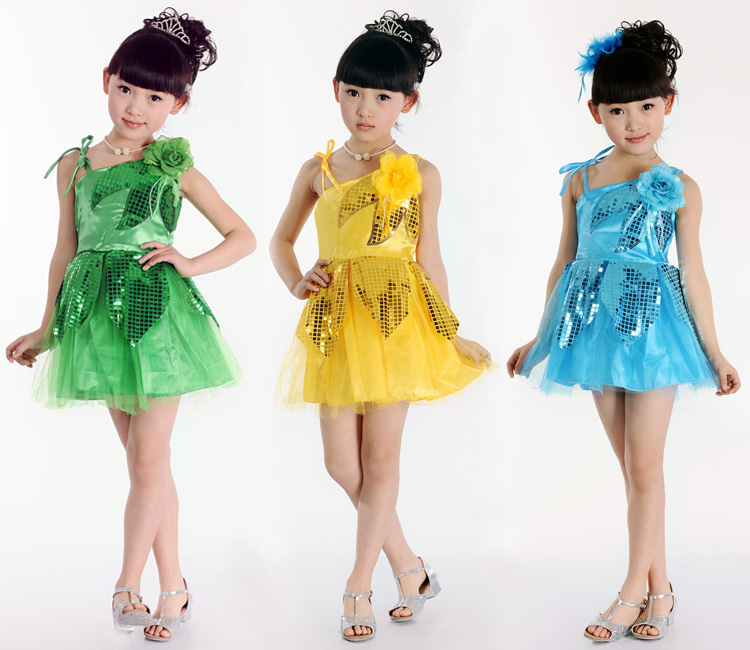 元旦节学生舞蹈服装幼儿新款亮片蓬蓬裙女童表演舞台演出服女