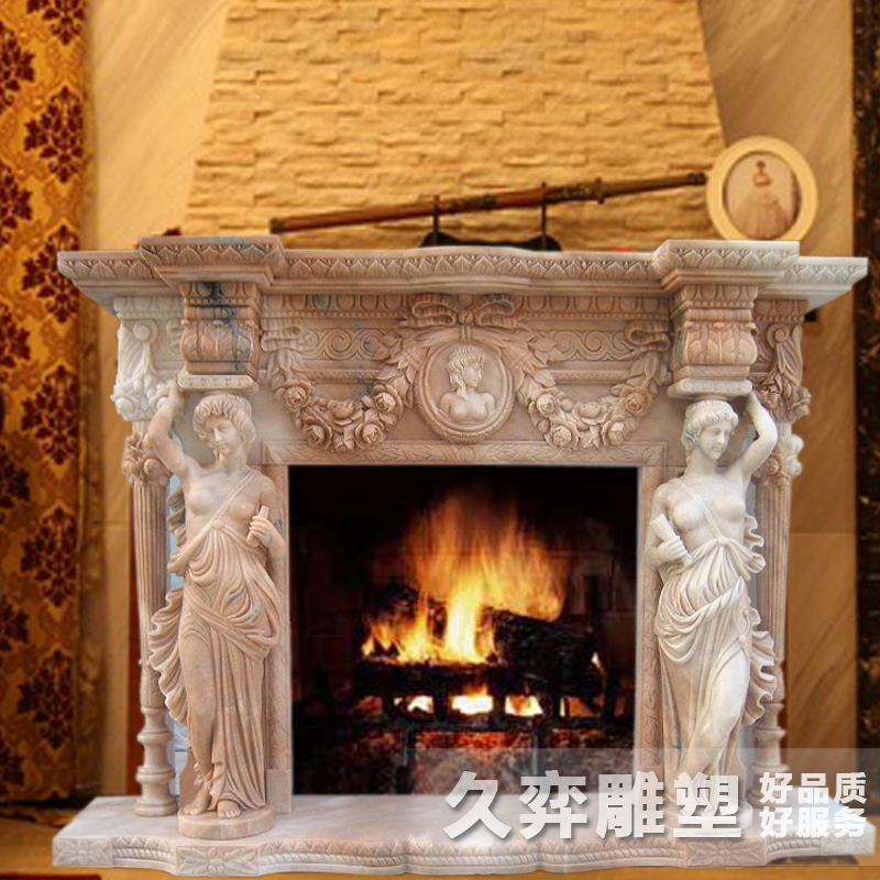 【久弈雕塑】欧式雕像人物壁炉手工雕刻壁炉进口大理石 可定制
