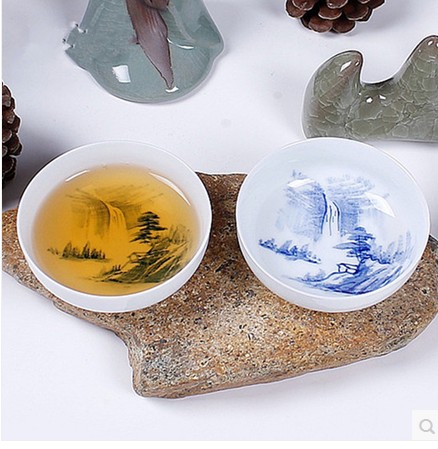 景德镇陶瓷薄胎手绘茶杯   手工彩绘茶杯个人单杯 青花瓷品茗杯子