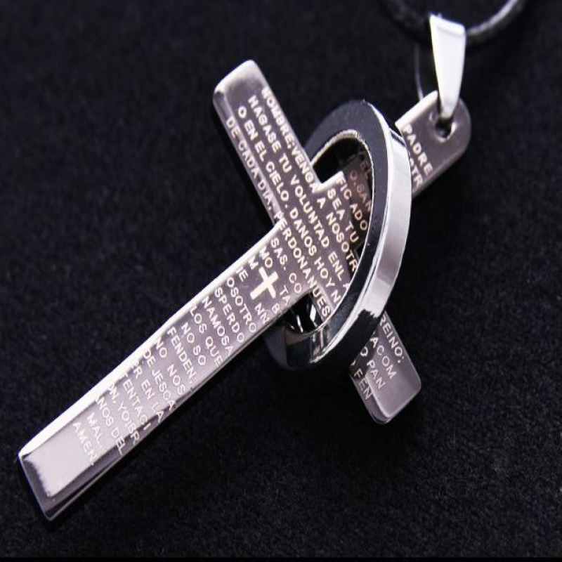 XL061十字架微雕圣经单戒圈钛钢男士项链