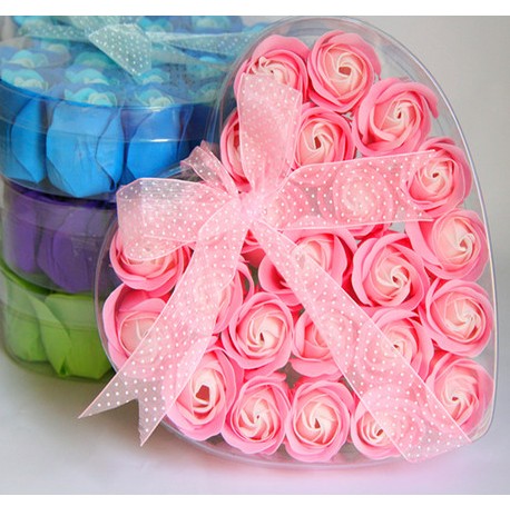 创意教师礼物母亲节24朵心形丝带加厚花瓣香皂花玫瑰礼盒婚庆用品