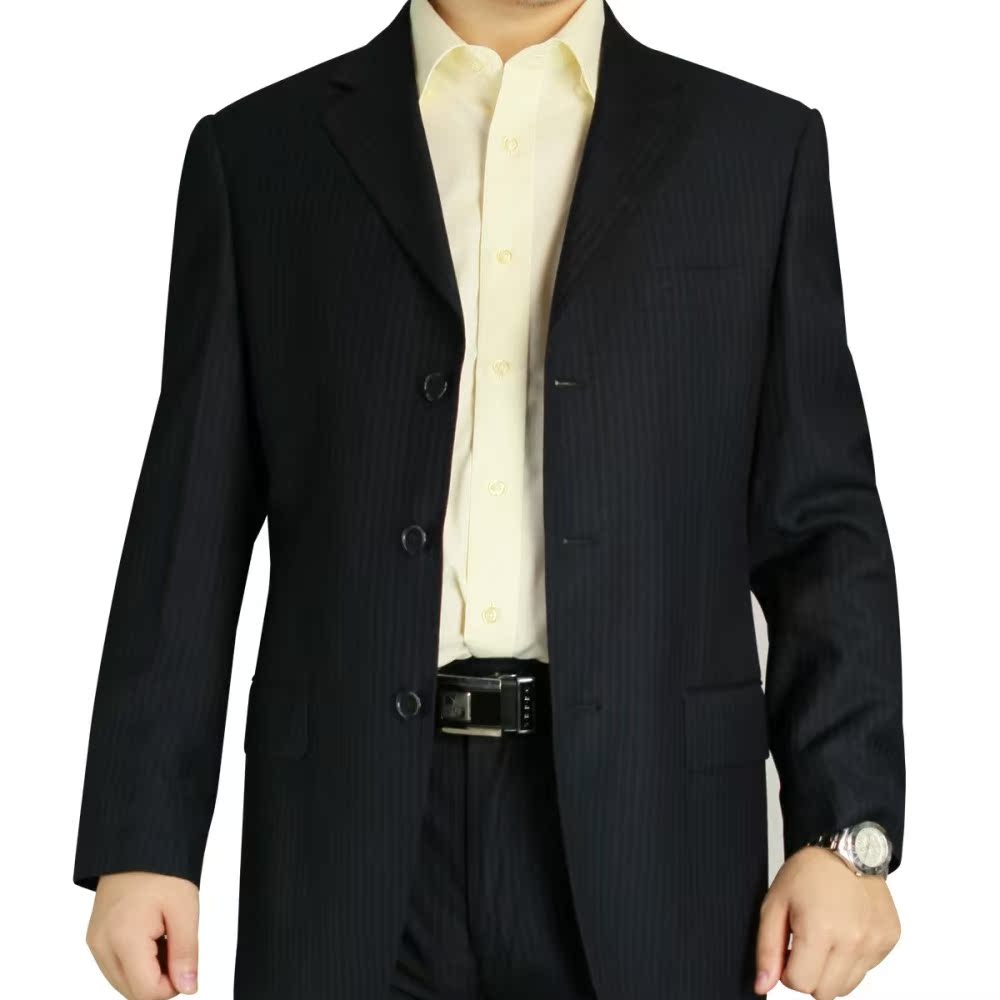 冬季新款 西服套装男西装 男士西服外套商务正装 黑色竖条纹A751