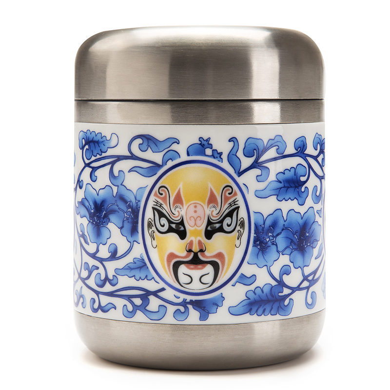 景德镇陶瓷不锈钢茶叶罐450ML大小号桶形罐正品定制多色可选包邮