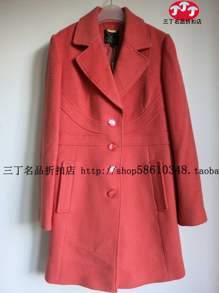 特价【台湾依瑶ELINA专柜正品】E131桔色修身羊毛大衣外套女
