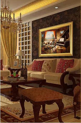 资深油画师手绘欧式钢琴油画 优雅 大方 客厅装饰首先 可自定尺寸