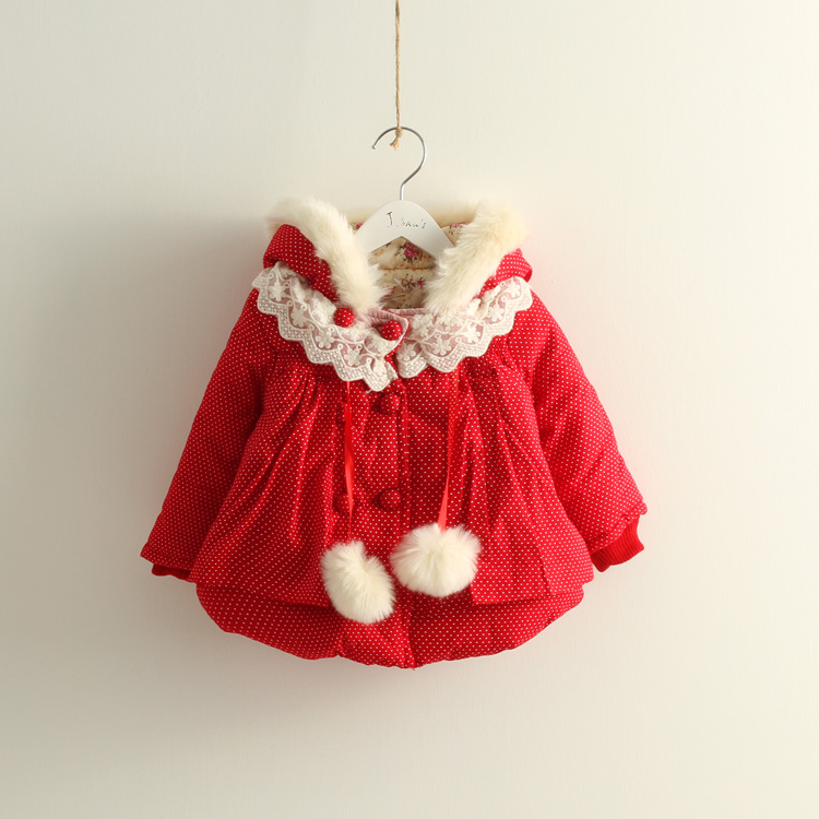 2015暖冬爆款 韩版可爱童装 红色蕾丝 加厚夹棉 女儿童棉衣 外套