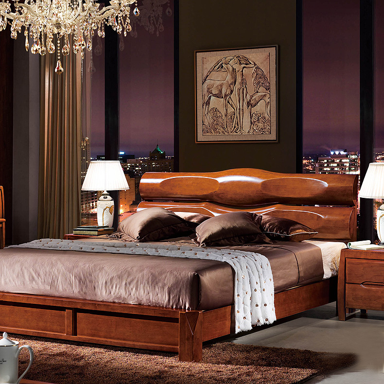 全实木床双人床1.8米 橡木床 框架床 中式实木床婚床  卧室家具