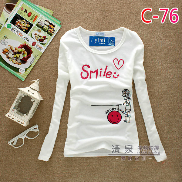 韩版休闲短款时尚长袖女式圆领白色T恤余货低价处理