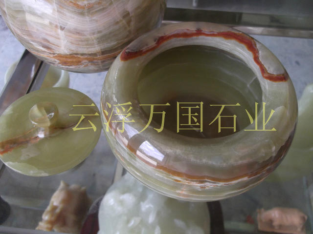 天然石材大理石玉石/高档个性/青玉茶叶盅/茶艺茶具摆件