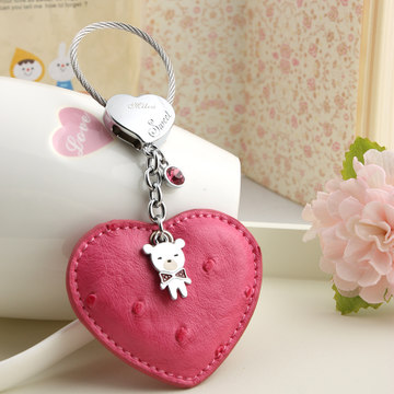 米勒斯正品特价钥匙扣汽车创意钥匙链可爱心形玫红色韩国女士时尚