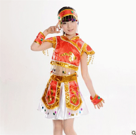 数民族表演服少儿童蒙族舞蹈服西藏幼儿战袍蒙古舞服装女童演出裙