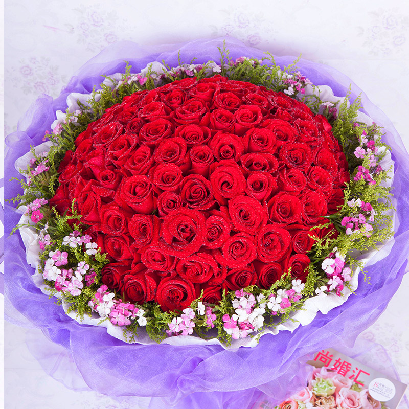 99朵红蓝玫瑰花束生日鲜花速递上海合肥武汉深圳广州北京全国送花