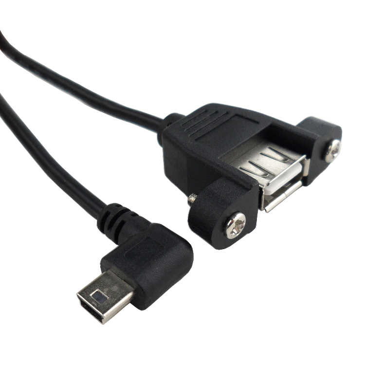 MINI 迷你USB数据线 MINI USB转USB A母带耳朵可锁面板转接线