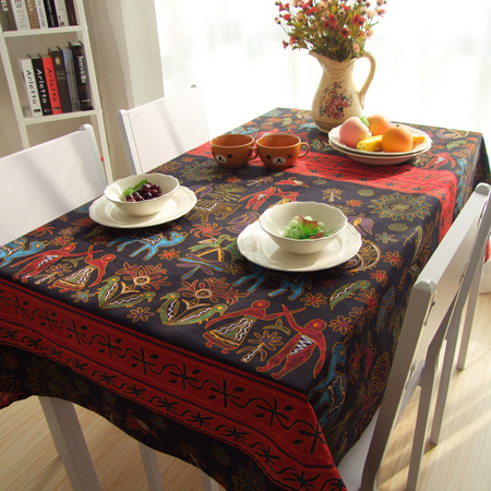 东南亚民族风棉麻桌布布艺亚麻复古异域餐桌布书桌茶几桌布盖台布