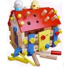 6岁以上男孩儿童可以拆卸组装的木制房子 扭拧螺丝动手益智玩具