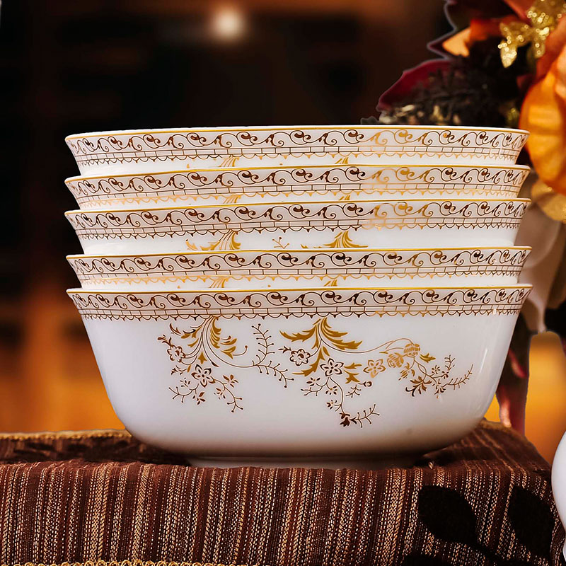景德镇陶瓷器 骨瓷套碗 餐具西式欧式6寸面碗 米饭碗 汤碗  金边