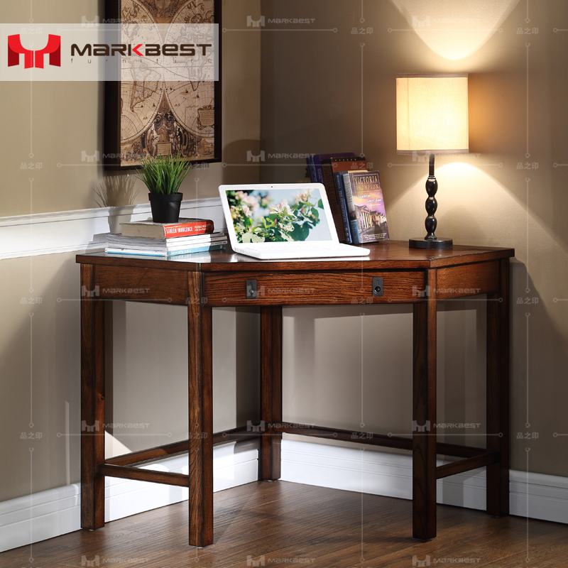 品之印家具 美式简易书桌个性实木办公桌子 写字台简约写字桌