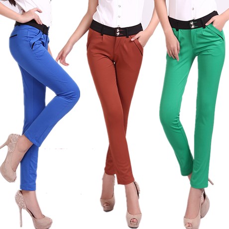 2015四季韩版款显瘦休闲长裤糖果色小脚哈伦裤修身显瘦体型女裤。