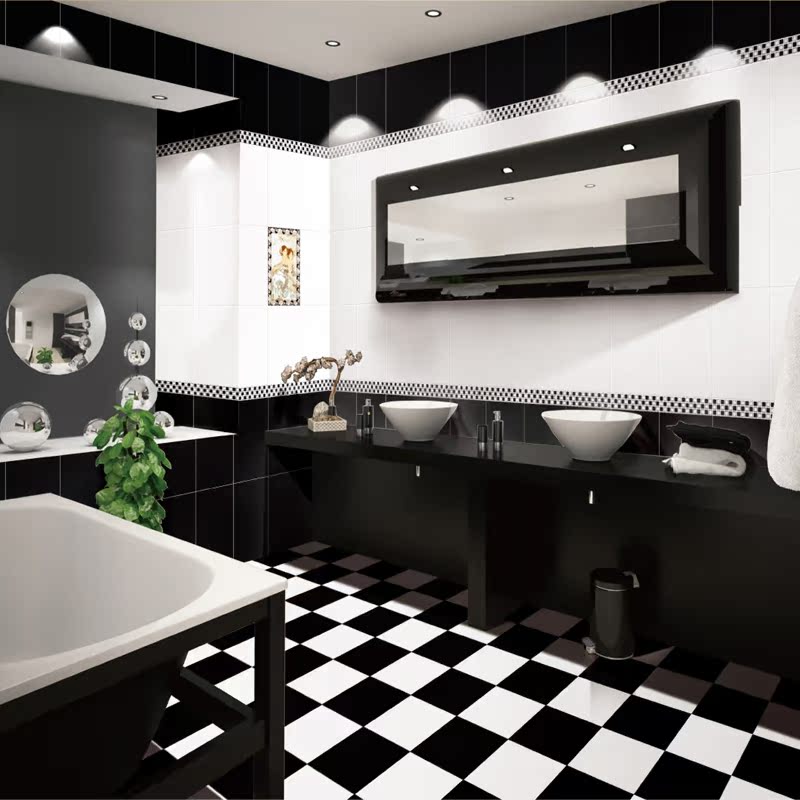 黑白搭配釉面砖300*450厨房卫生间浴室内墙砖 瓷片地砖瓷砖