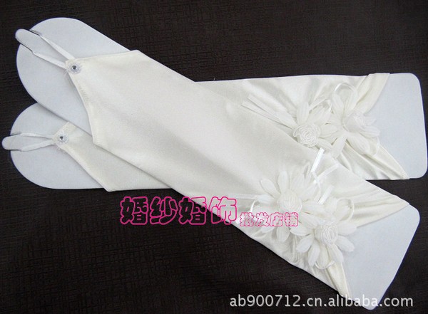 儿童礼服手套 女童婚纱手套 蕾丝绣花 白色长款 花童配饰