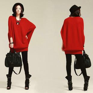 2015春装新品 韩版女装 七分袖蝙蝠衫大码宽松毛衣套头显瘦针织衫