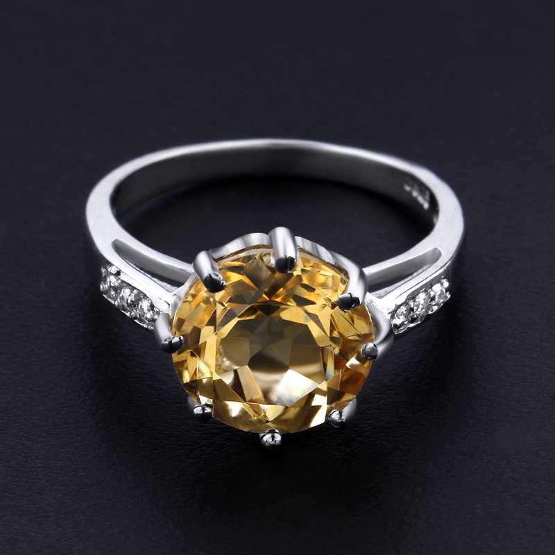 纯天然黄水晶戒指超大s925纯银戒指女士食指时尚韩版潮人夸张招财