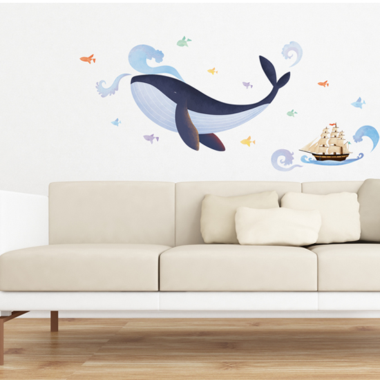 韩国DIY 海豚戏水 客厅卧室沙发玄关过道背景墙壁贴纸KRL-20017