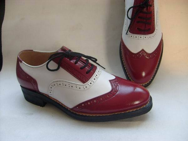 纯手工制作 英伦复古vintage布洛克皮鞋 紫红白色牛津鞋 158元/双