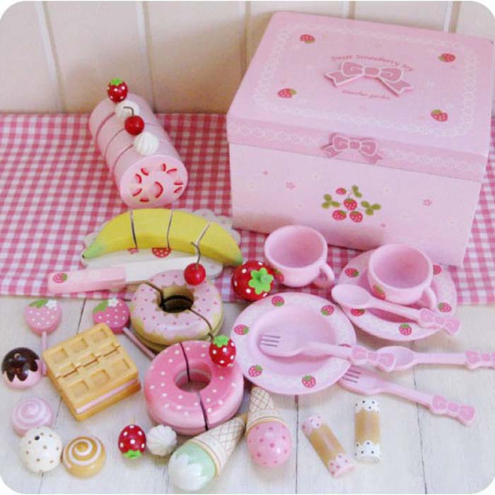 清仓 Mother Garden粉红色蝴蝶结甜点公主下午茶 早教过家家玩具