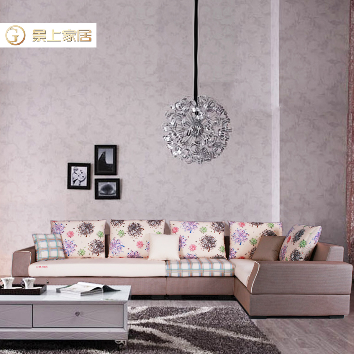 景上厂家正品全国联保简约时尚现代客厅L型转角布艺沙发组合成都