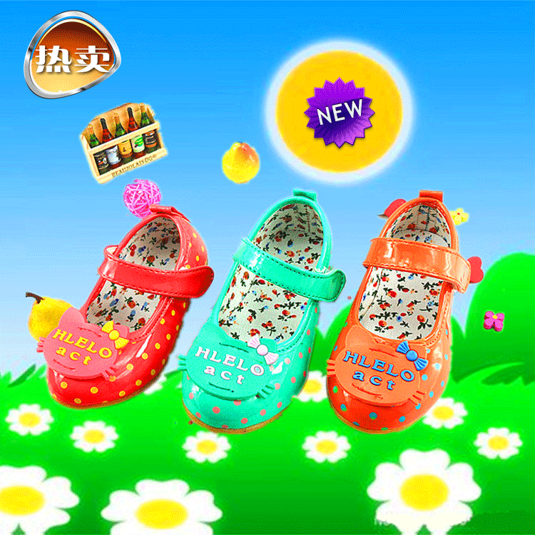 15爆款秋季新款韩版时尚糖果色女童单鞋纯色卡通公主皮鞋 小童鞋