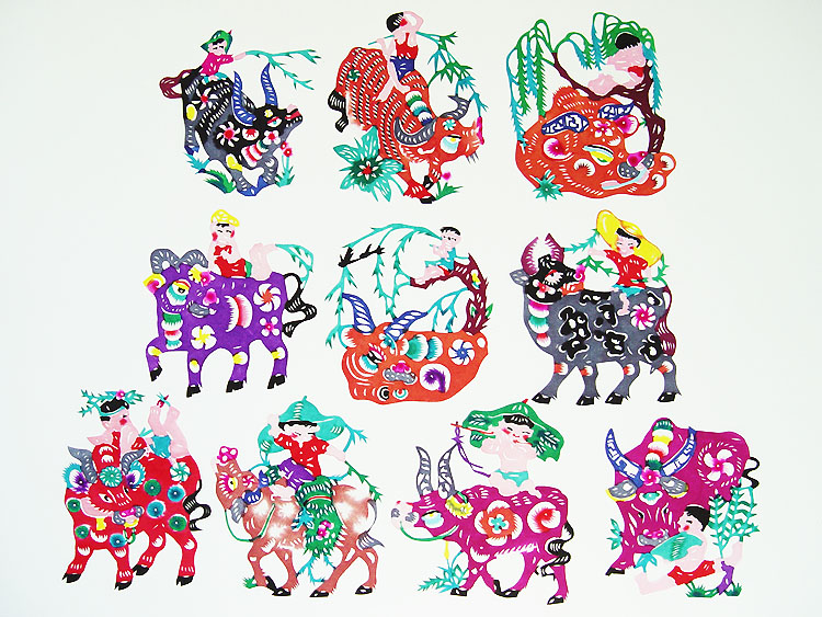 中国民族特色新年出国留学外事礼品礼物工艺品彩色剪纸十二生肖牛