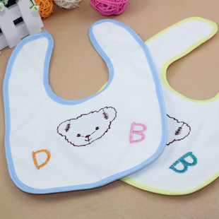 [DB中间扣口水巾]彩色花边天鹅绒小熊 防水宝宝喂奶巾 婴儿口水巾