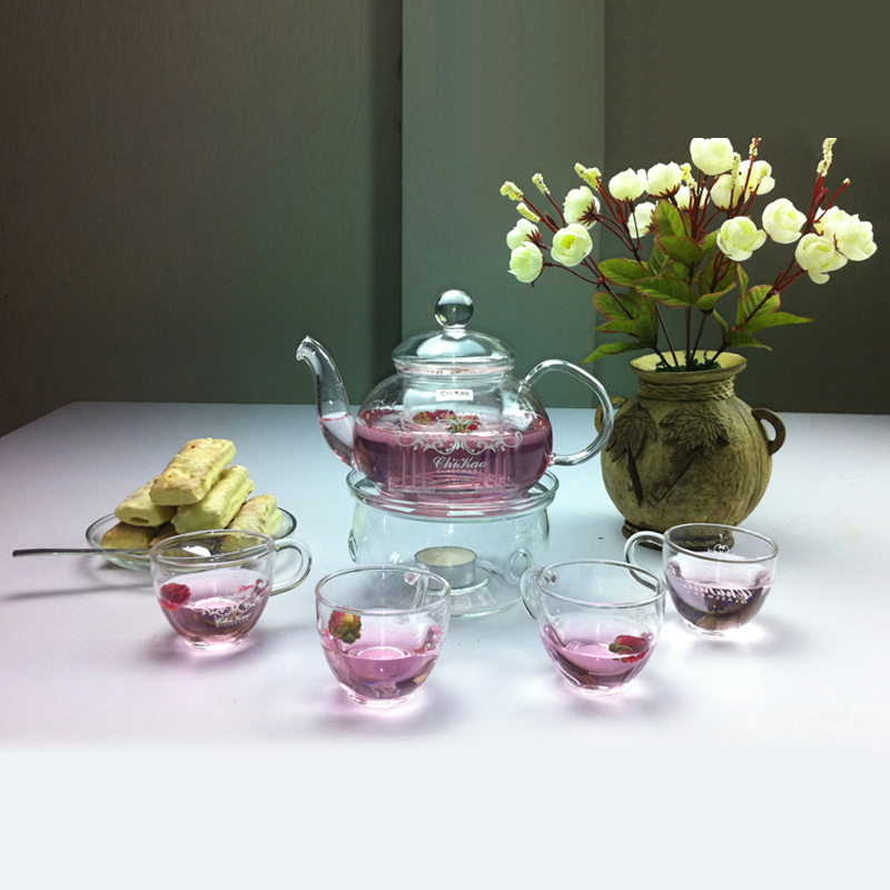 奇高水果透明玻璃茶杯花茶茶具耐热耐高温功夫花茶杯花草茶壶套装