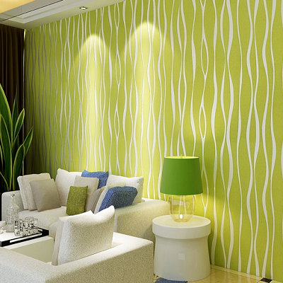 长沙墙纸百花 绿色客厅背景电视机条纹简约抽象曲线 卧室餐厅壁纸