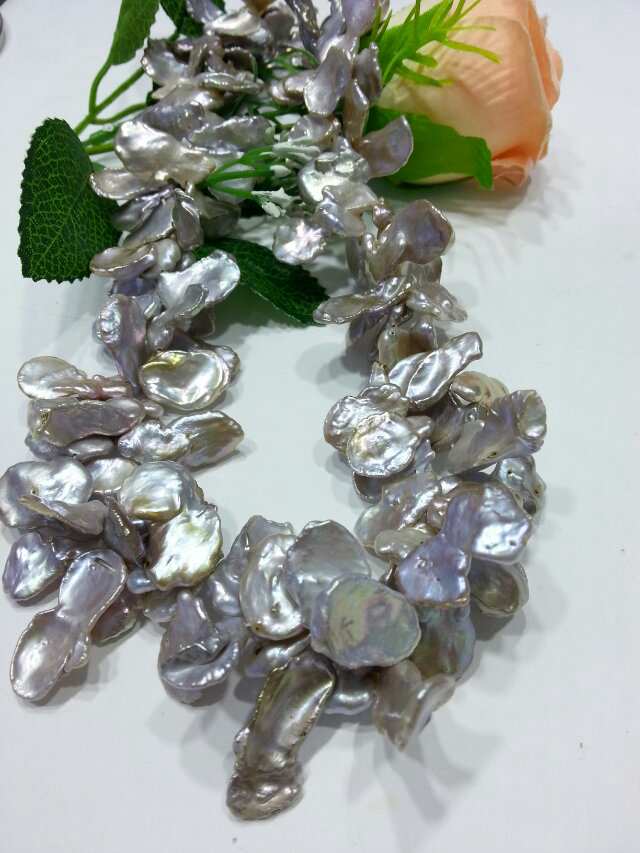 天然异形淡水珍珠项链紫色长度46公分大气奢华！稀有形状强光