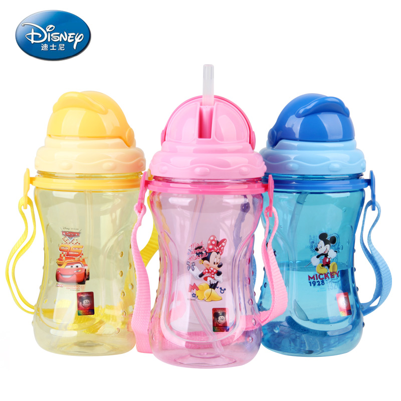 迪士尼 正品便携防漏杯子 运动水壶水杯 带盖随手杯创意塑料杯子