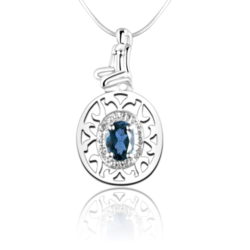包邮纯银镶嵌天然蓝宝石吊坠十二星座处女座项链珠宝饰品实用礼品