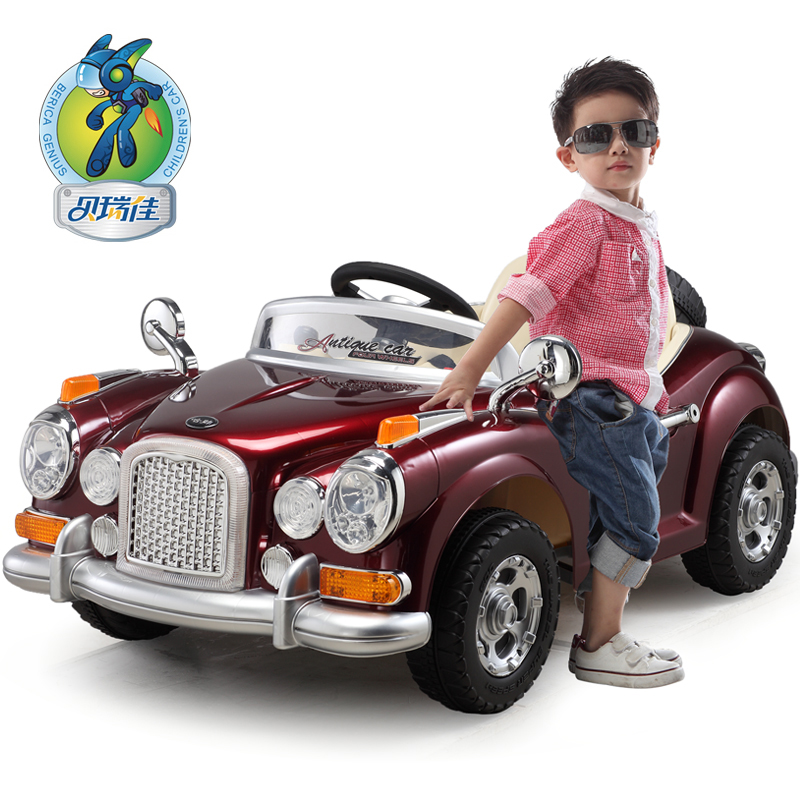 贝瑞佳儿童电动车遥控双驱四轮电动可坐喷漆老爷车宝宝玩具车新款