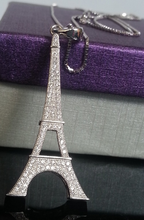 925纯银法国巴黎艾菲尔铁塔微镶钻经典项链