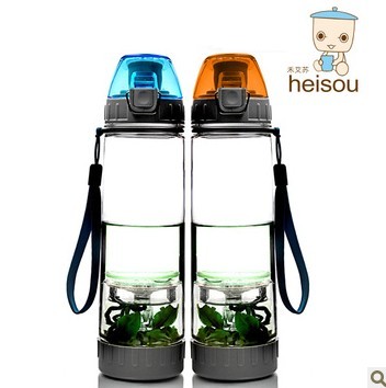 heisou便携塑料随身旅行杯 创意运动凉水壶 随手过滤茶杯子带盖