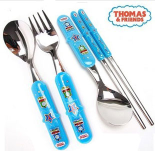 托马斯 卡通蓝色餐具 儿童不锈钢勺子可爱叉子 韩国进口宝宝餐具