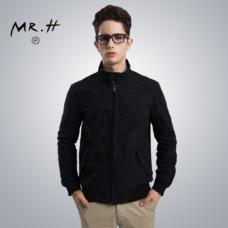 MR.H男士新款立领商务薄款休闲外套黑色夹克衫修身基础款迷彩夹克