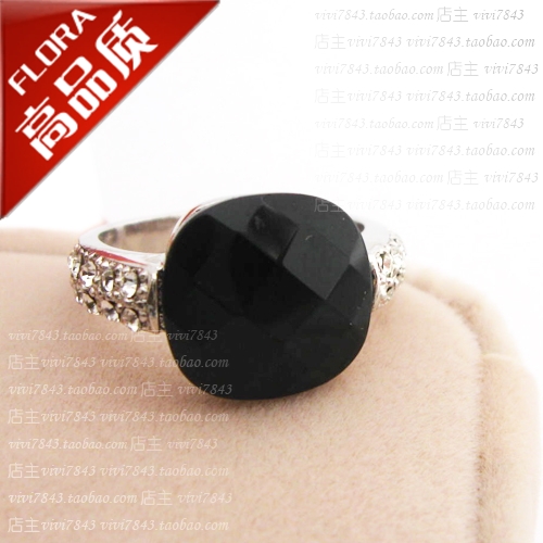 宫廷造型黑色独特个性时尚饰品闪面戒指环镶钻戒子女仿真镀金18k