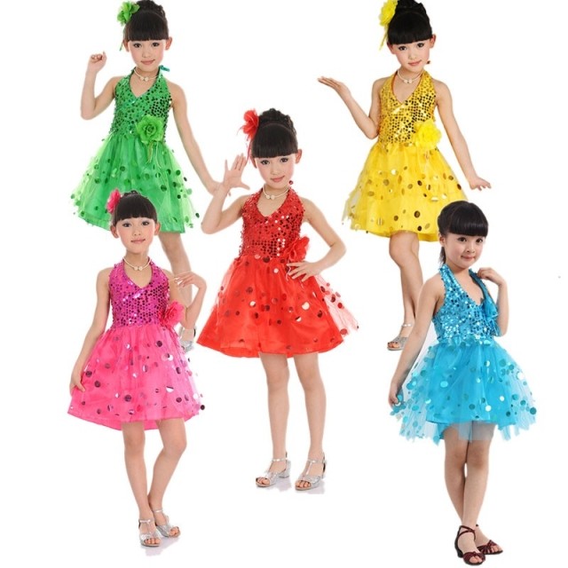 新款儿童表演服女童亮片舞蹈服大合唱演出服服装幼儿园舞蹈服纱裙