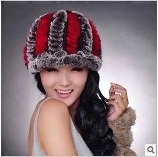 獭兔皮草帽子 女士冬天保暖兔毛编织帽 獭兔毛帽子菠萝帽 护耳帽