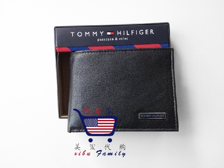 美国代购 正品Tommy Hilfiger 汤米 牛皮 黑色男钱包卡套小票直邮